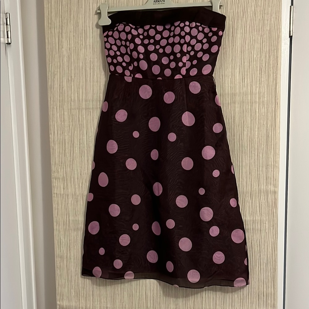 Kay Unger Brown and Pink Ruched Strapless Dress size 8